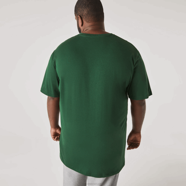Lacoste camisa polo de algodão com decote em v canelado regular fit (tamanho grande) homens verde 132 88BL823 - Image 3