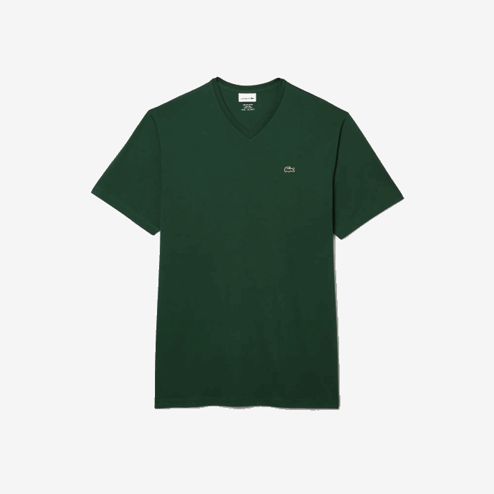 Lacoste camisa polo de algodão com decote em v canelado regular fit (tamanho grande) homens verde 132 88BL823 - Image 4