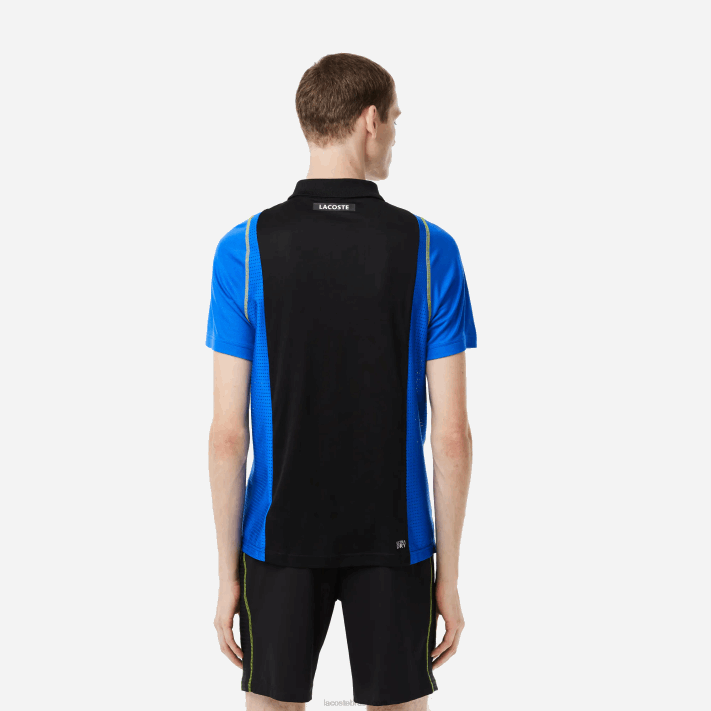 Lacoste camisa pólo de poliéster reciclado de tênis homens preto azul amarelo xis 88BL85 - Image 3
