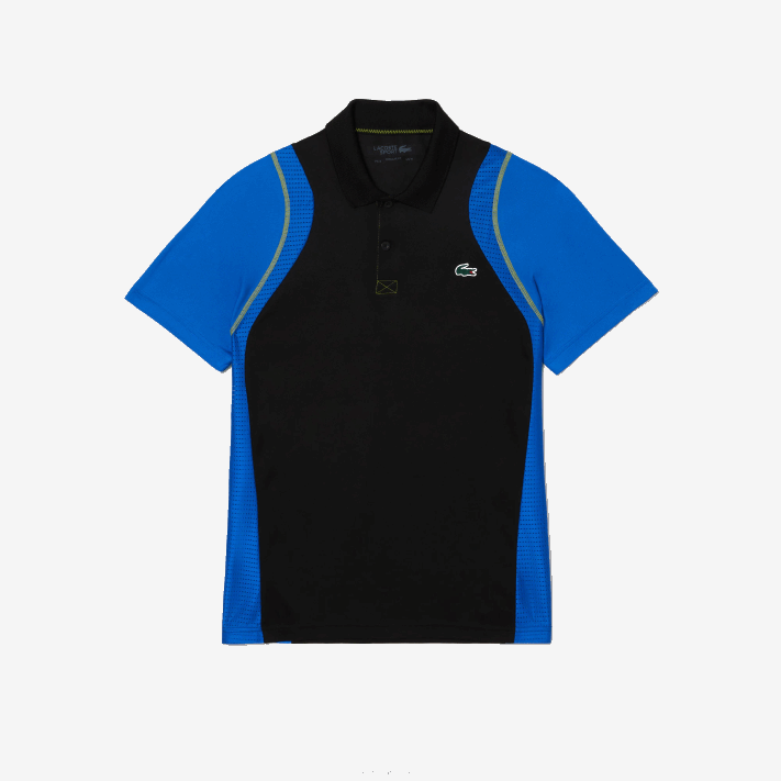 Lacoste camisa pólo de poliéster reciclado de tênis homens preto azul amarelo xis 88BL85 - Image 4