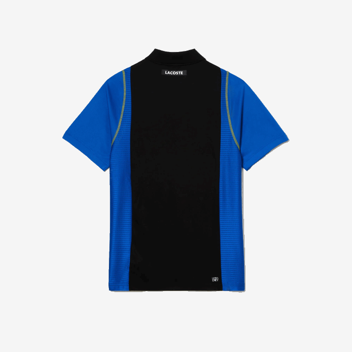 Lacoste camisa pólo de poliéster reciclado de tênis homens preto azul amarelo xis 88BL85 - Image 5