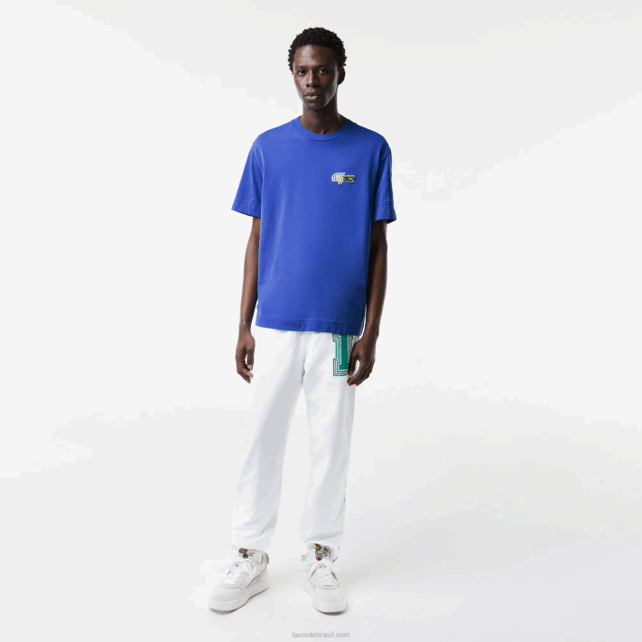 Lacoste camiseta com distintivo de efeito cômico de ajuste relaxado homens azul k1q 88BL742 - Image 2