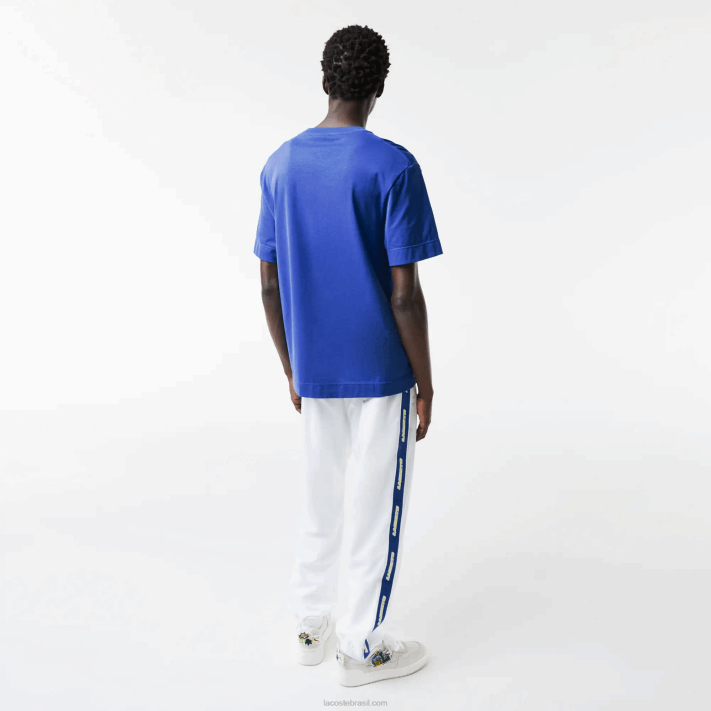 Lacoste camiseta com distintivo de efeito cômico de ajuste relaxado homens azul k1q 88BL742 - Image 3