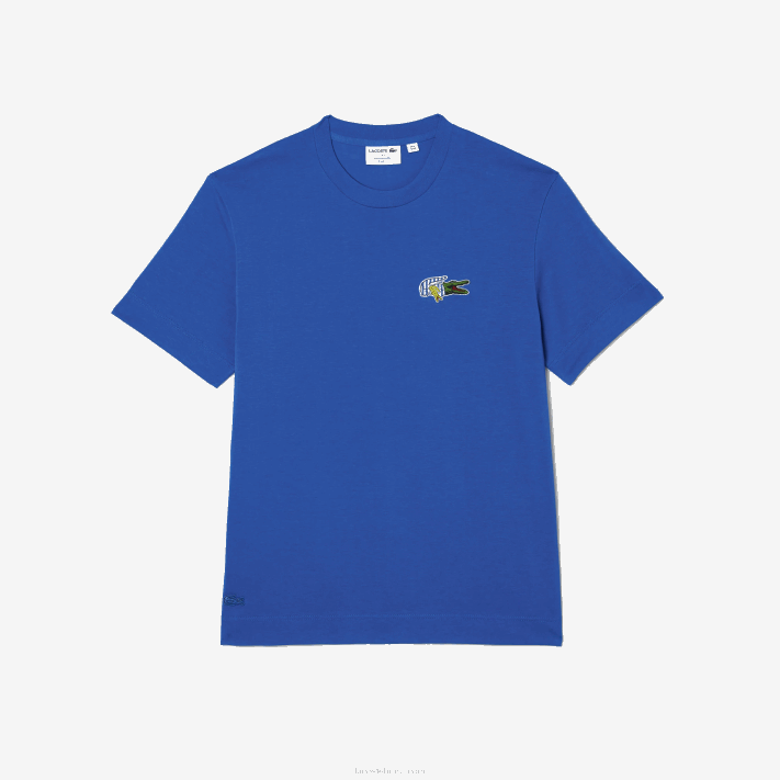Lacoste camiseta com distintivo de efeito cômico de ajuste relaxado homens azul k1q 88BL742 - Image 4