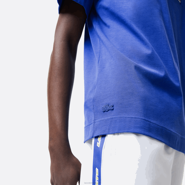 Lacoste camiseta com distintivo de efeito cômico de ajuste relaxado homens azul k1q 88BL742 - Image 5