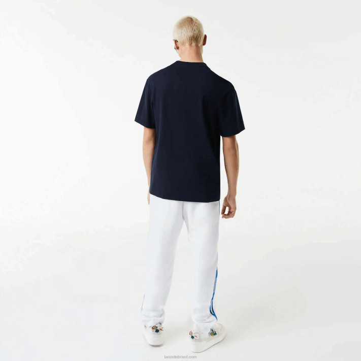 Lacoste camiseta com distintivo de efeito cômico de ajuste relaxado homens azul marinho 166 88BL741 - Image 3