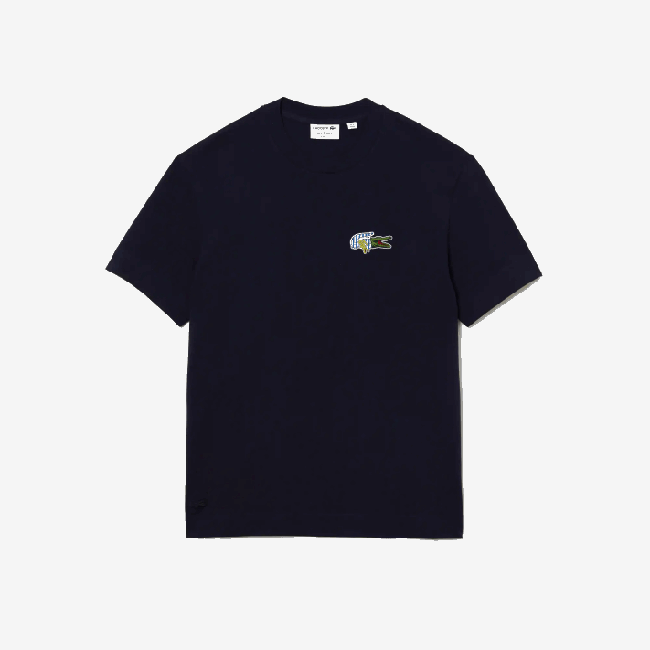 Lacoste camiseta com distintivo de efeito cômico de ajuste relaxado homens azul marinho 166 88BL741 - Image 5