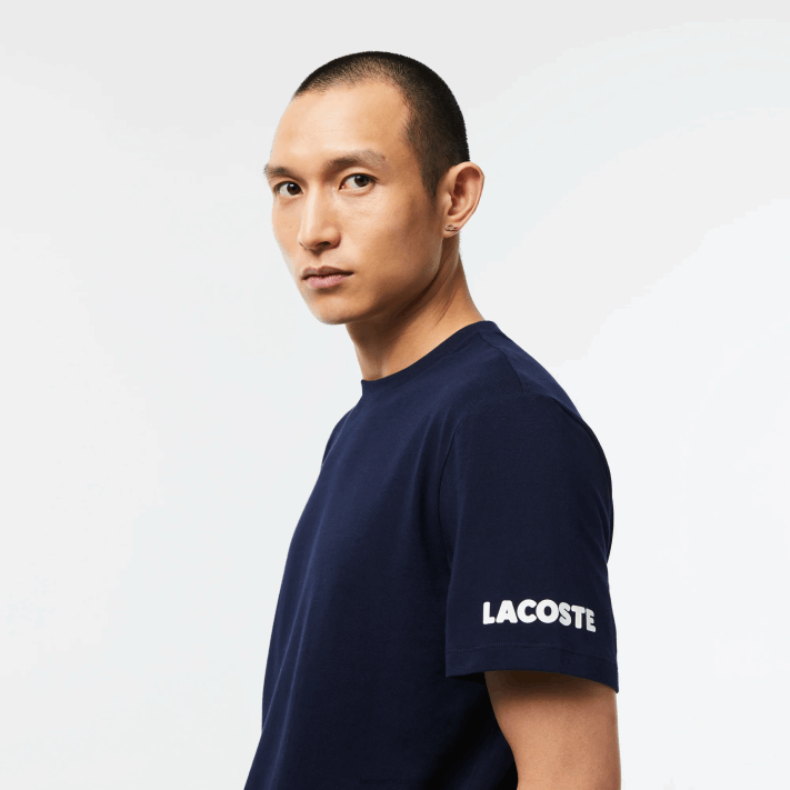 Lacoste camiseta de algodão com estampa contrastante homens azul marinho branco 525 88BL495 - Image 2