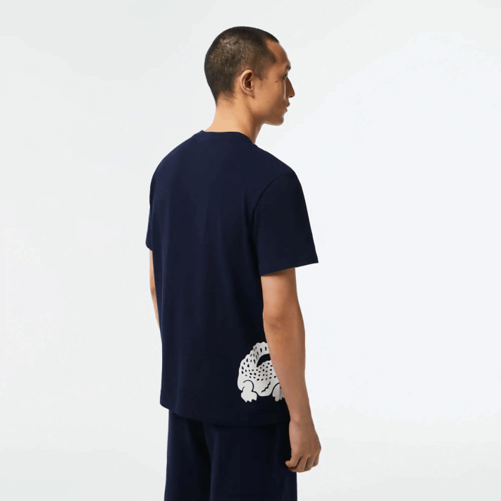 Lacoste camiseta de algodão com estampa contrastante homens azul marinho branco 525 88BL495 - Image 3