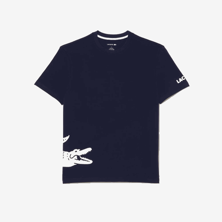 Lacoste camiseta de algodão com estampa contrastante homens azul marinho branco 525 88BL495 - Image 4
