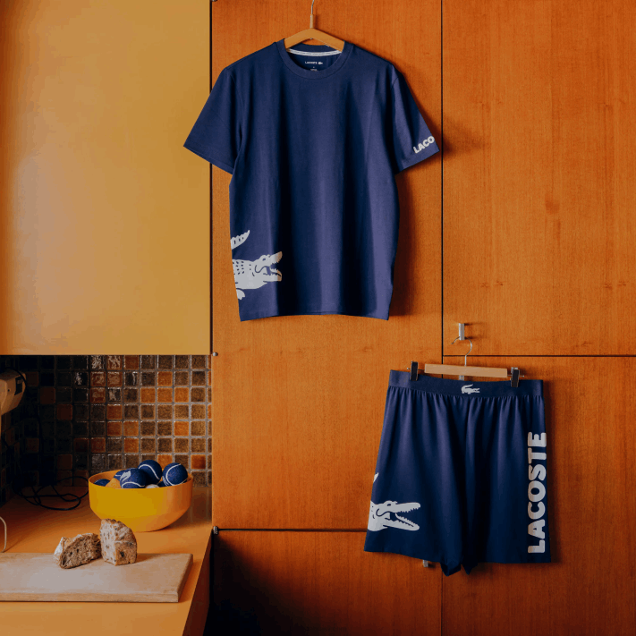 Lacoste camiseta de algodão com estampa contrastante homens azul marinho branco 525 88BL495 - Image 5