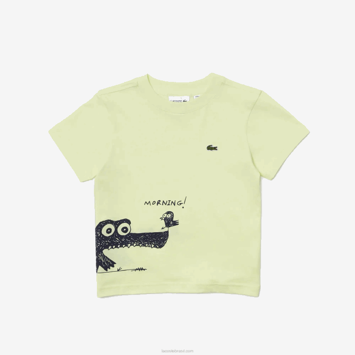 Lacoste camiseta de algodão com estampa de crocodilo crianças amarelo 6gd 88BL3161 - Image 4
