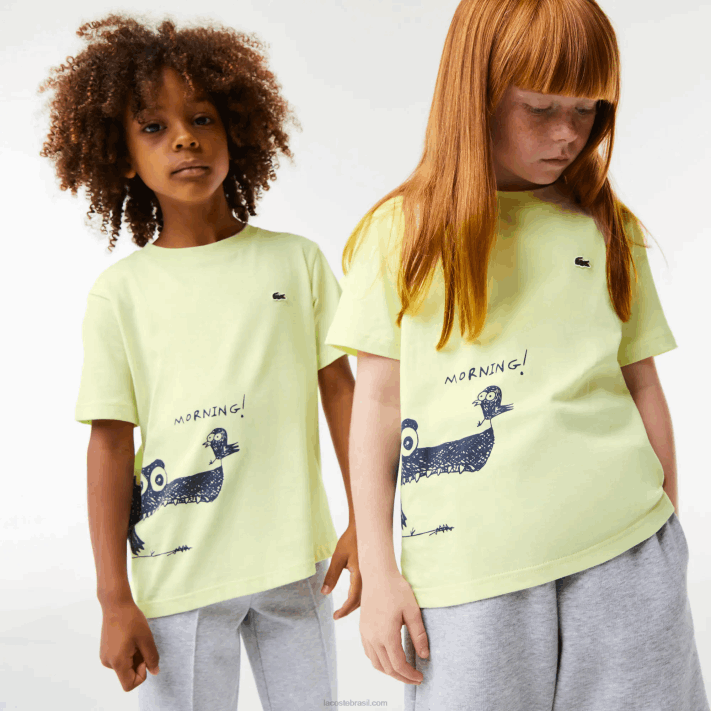 Lacoste camiseta de algodão com estampa de crocodilo crianças amarelo 6gd 88BL3161 - Image 1