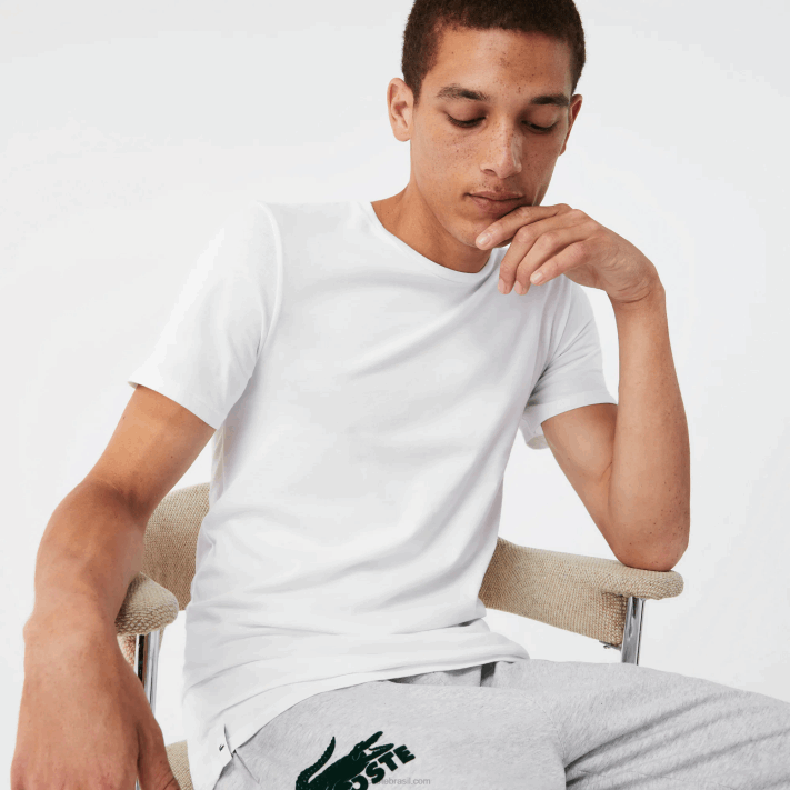 Lacoste camiseta de algodão com gola redonda pacote com 3 homens branco cinza chine preto bxy 88BL1349 - Image 2
