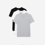 Lacoste camiseta de algodão com gola redonda pacote com 3 homens branco cinza chine preto bxy 88BL1349 - Image 4