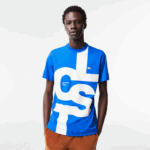 Lacoste camiseta de algodão com letras contrastantes de ajuste regular homens azul k1q 88BL568