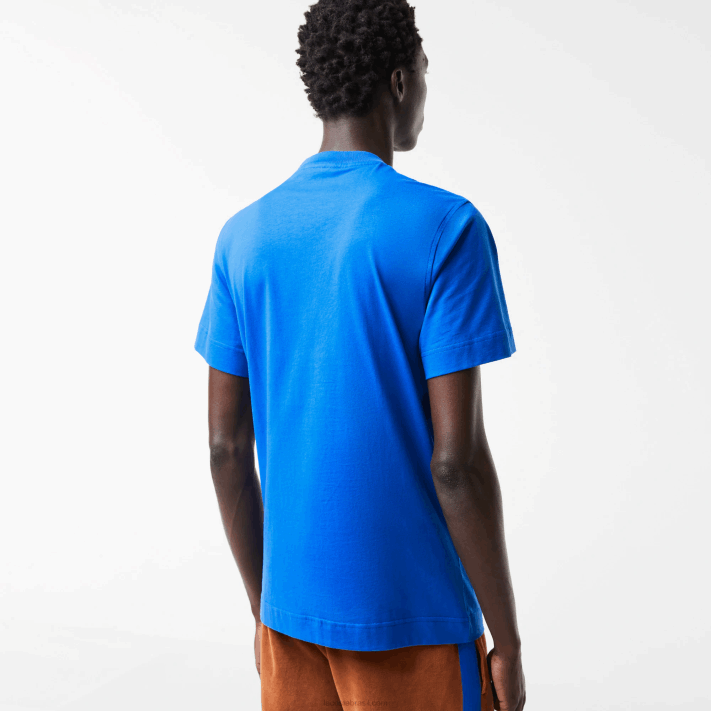 Lacoste camiseta de algodão com letras contrastantes de ajuste regular homens azul k1q 88BL568 - Image 3
