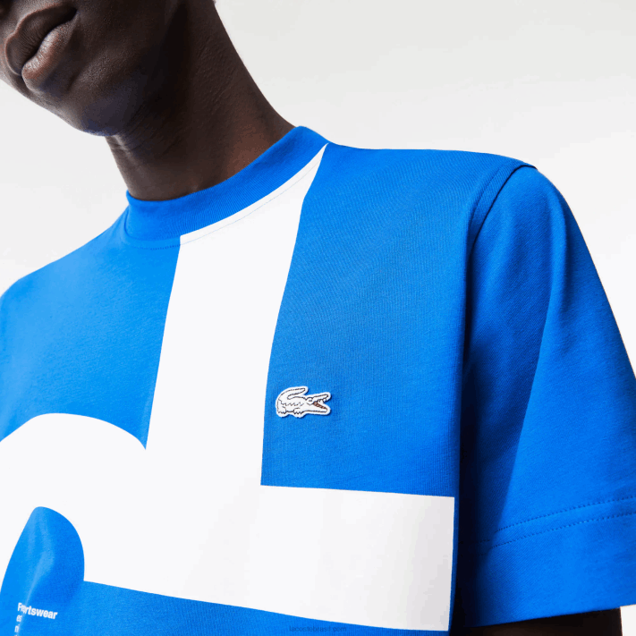 Lacoste camiseta de algodão com letras contrastantes de ajuste regular homens azul k1q 88BL568 - Image 4
