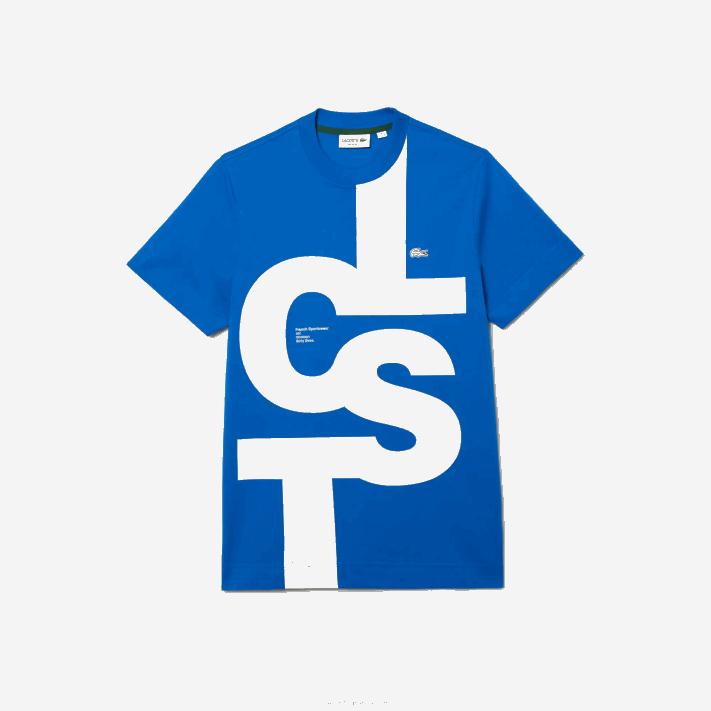 Lacoste camiseta de algodão com letras contrastantes de ajuste regular homens azul k1q 88BL568 - Image 5
