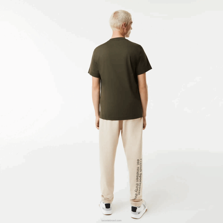 Lacoste camiseta de algodão com letras contrastantes de ajuste regular homens verde caqui s7t 88BL567 - Image 3