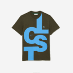 Lacoste camiseta de algodão com letras contrastantes de ajuste regular homens verde caqui s7t 88BL567 - Image 4