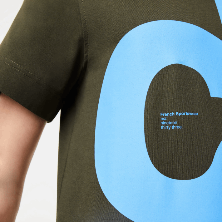 Lacoste camiseta de algodão com letras contrastantes de ajuste regular homens verde caqui s7t 88BL567 - Image 5