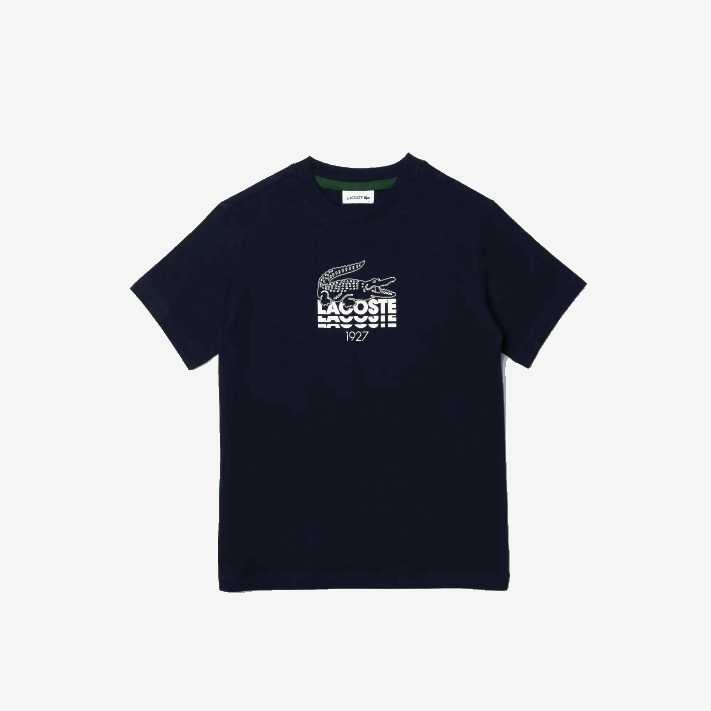 Lacoste camiseta de algodão com letras de crocodilo e gola redonda Rapazes azul marinho 166 88BL3118 - Image 1
