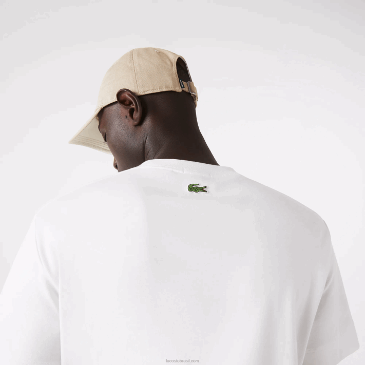 Lacoste camiseta de algodão com logo estampado em 3D homens branco 70v 88BL906 - Image 6