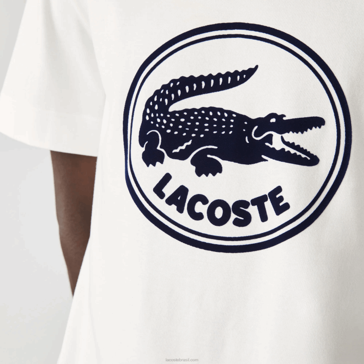Lacoste camiseta de algodão com logo estampado em 3D homens branco 70v 88BL906 - Image 8