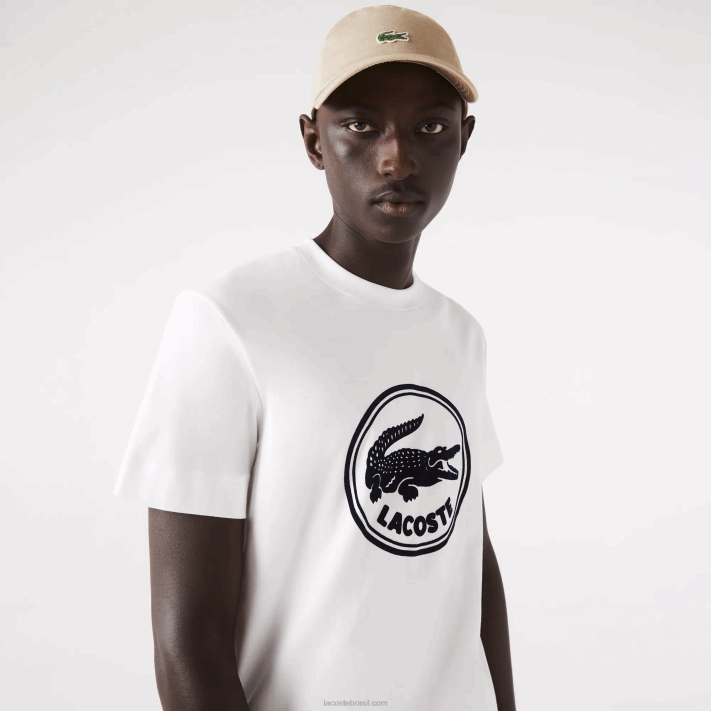 Lacoste camiseta de algodão com logo estampado em 3D homens branco 70v 88BL906 - Image 1