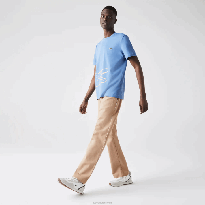 Lacoste camiseta de algodão orgânico com estampa de crocodilo homens azul 776 88BL903 - Image 2