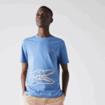 Lacoste camiseta de algodão orgânico com estampa de crocodilo homens azul 776 88BL903