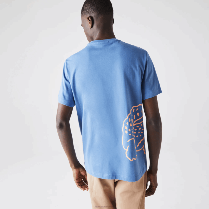 Lacoste camiseta de algodão orgânico com estampa de crocodilo homens azul 776 88BL903 - Image 3