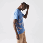 Lacoste camiseta de algodão orgânico com estampa de crocodilo homens azul 776 88BL903 - Image 4