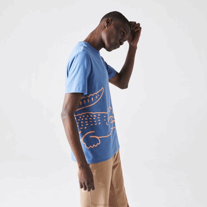 Lacoste camiseta de algodão orgânico com estampa de crocodilo homens azul 776 88BL903 - Image 4