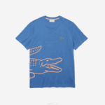 Lacoste camiseta de algodão orgânico com estampa de crocodilo homens azul 776 88BL903 - Image 5