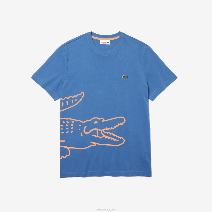Lacoste camiseta de algodão orgânico com estampa de crocodilo homens azul 776 88BL903 - Image 5