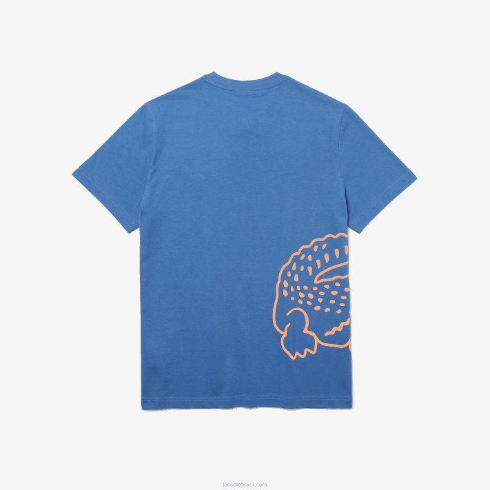 Lacoste camiseta de algodão orgânico com estampa de crocodilo homens azul 776 88BL903 - Image 6