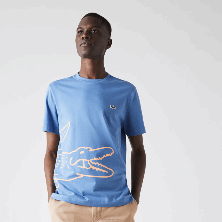 Lacoste camiseta de algodão orgânico com estampa de crocodilo homens azul 776 88BL903 - Image 1