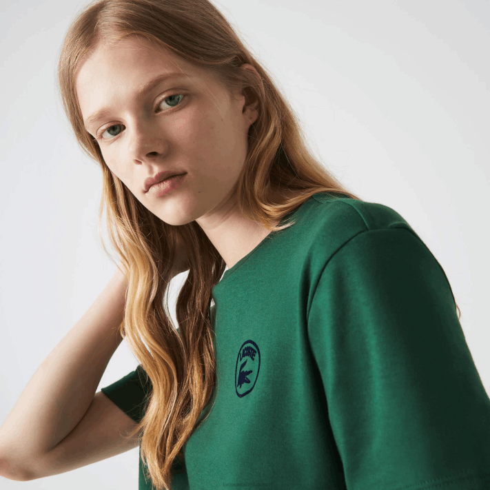 Lacoste camiseta de algodão orgânico de ajuste solto mulheres verde 132 88BL2608 - Image 4