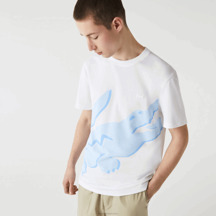 Lacoste Camiseta de algodão orgânico stretch com estampa de crocodilo homens branco 001 88BL637 - Image 2