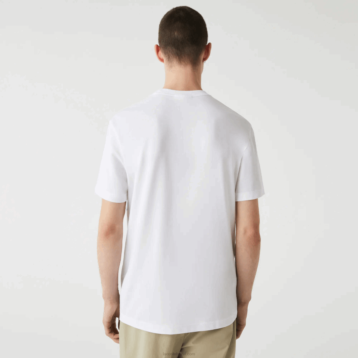 Lacoste Camiseta de algodão orgânico stretch com estampa de crocodilo homens branco 001 88BL637 - Image 3