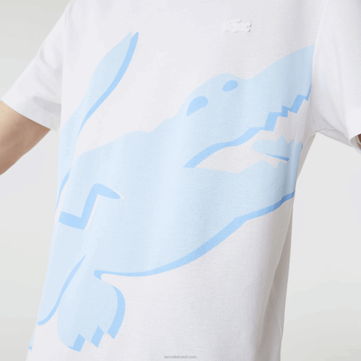 Lacoste Camiseta de algodão orgânico stretch com estampa de crocodilo homens branco 001 88BL637 - Image 4