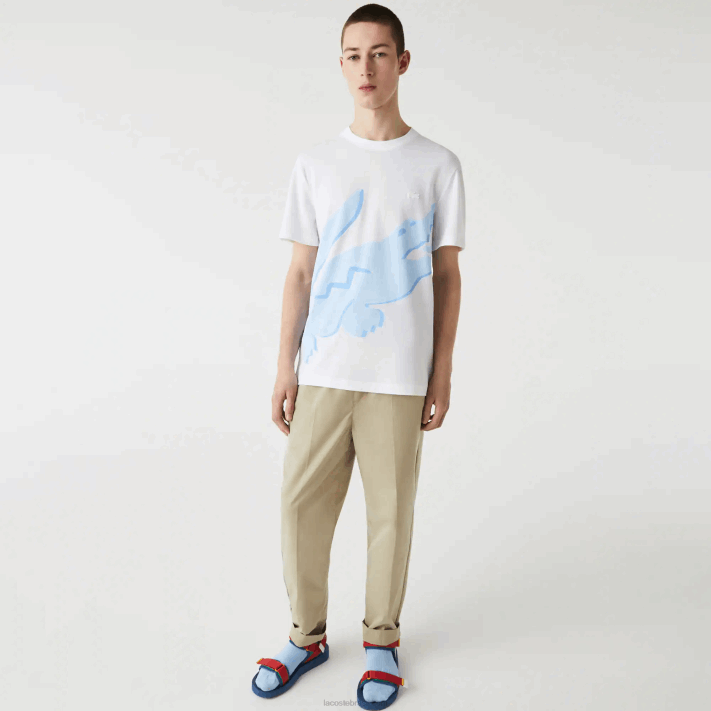 Lacoste Camiseta de algodão orgânico stretch com estampa de crocodilo homens branco 001 88BL637 - Image 1