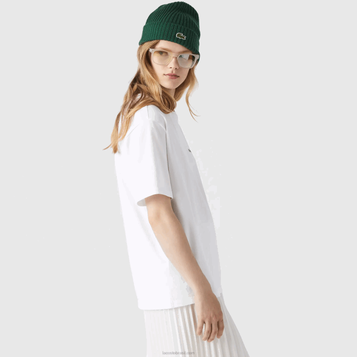 Lacoste camiseta de algodão premium com gola redonda mulheres branco 001 88BL2590 - Image 2