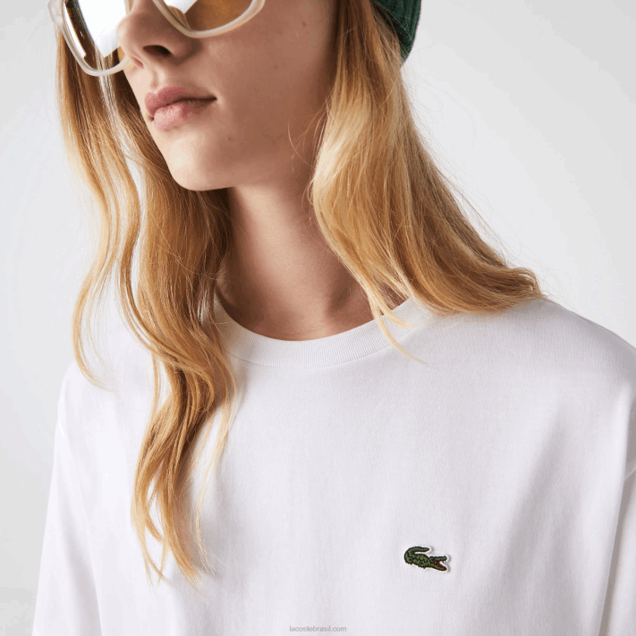 Lacoste camiseta de algodão premium com gola redonda mulheres branco 001 88BL2590 - Image 4