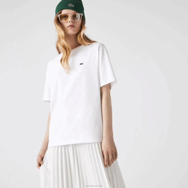Lacoste camiseta de algodão premium com gola redonda mulheres branco 001 88BL2590 - Image 6