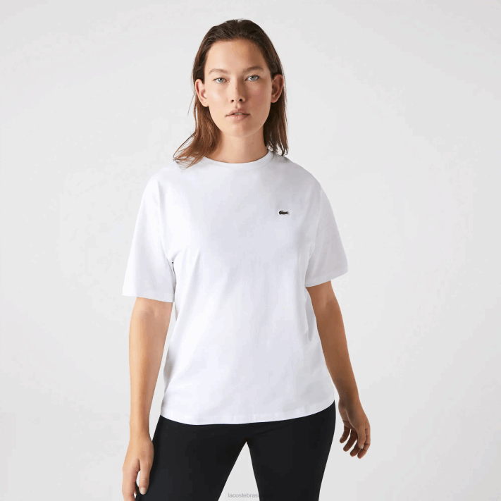 Lacoste camiseta de algodão premium com gola redonda mulheres branco 001 88BL2590 - Image 7