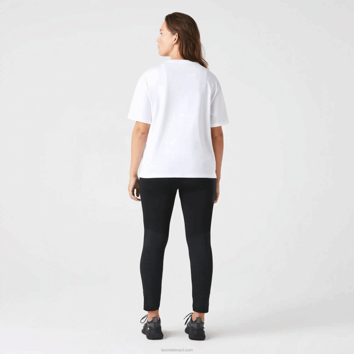 Lacoste camiseta de algodão premium com gola redonda mulheres branco 001 88BL2590 - Image 8