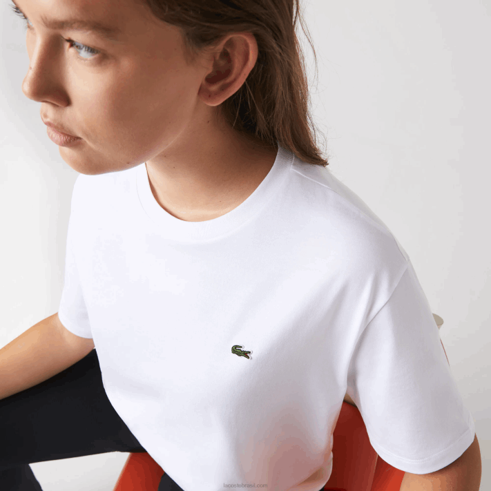 Lacoste camiseta de algodão premium com gola redonda mulheres branco 001 88BL2590 - Image 9